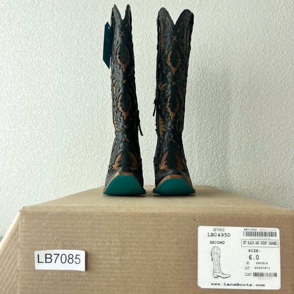 Lane Reverie Knee High Womens Cowboy Boots 6 Black Brown Western Cowgirl Lace Up - Picture 10 of 11
